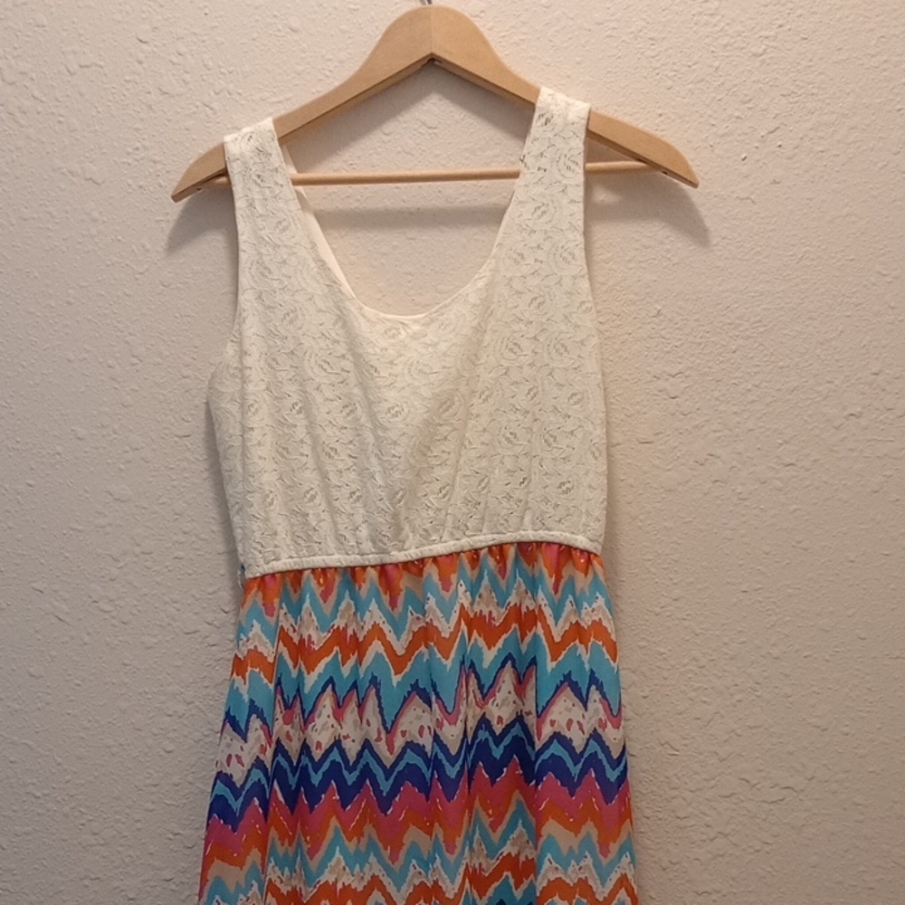 Blush White and Orange Sleeveless V-Neck Sundress
